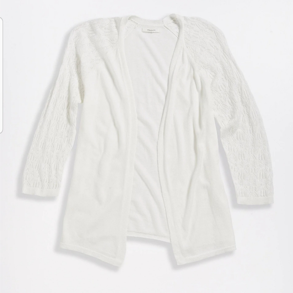 Solid Pointelle Sleeve Cardigan